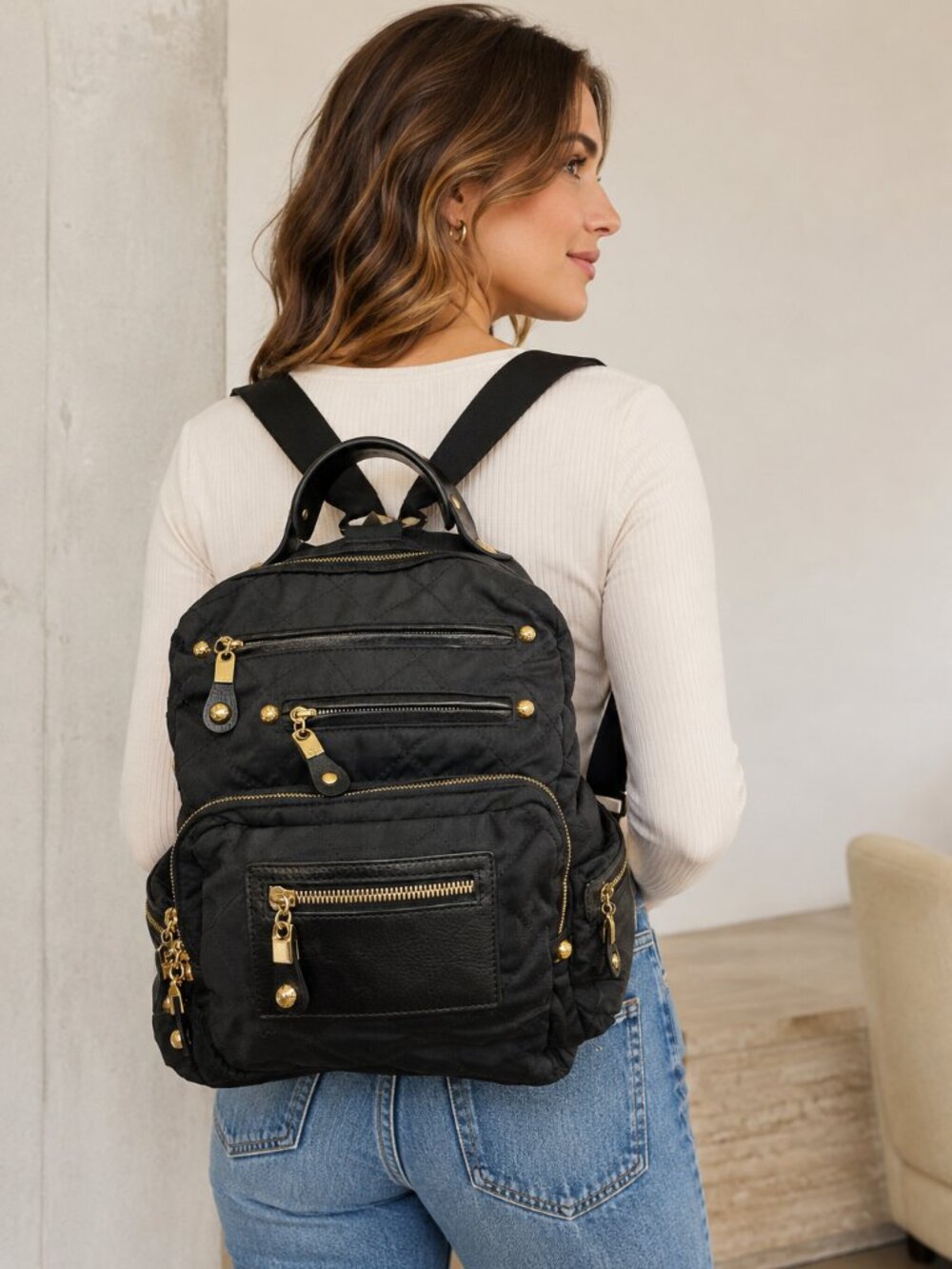 Stylish BLVD black quilted nylon backpack